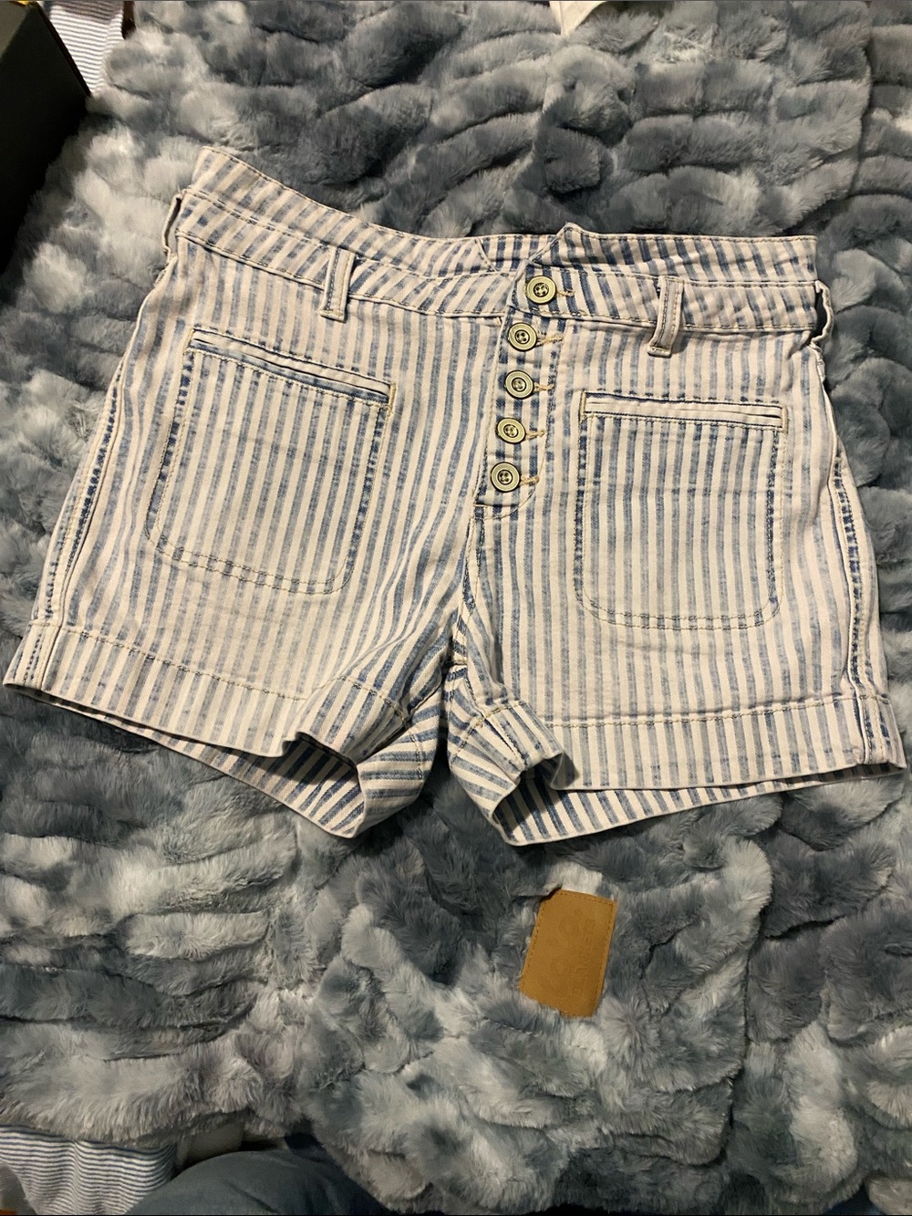 Pilcro and the Letterpress Blue and White Striped Button-Front Jean Shorts